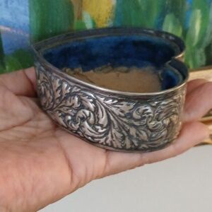 Sterling Silver Ornate Repousse Heart Shaped Box /Victorian Authentic